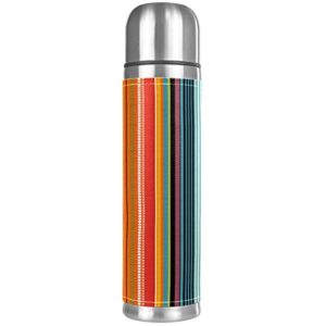 stripe boho stainless steel water bottle leak-proof, double walled vacuum insulated flask thermos cup travel mug 17 oz