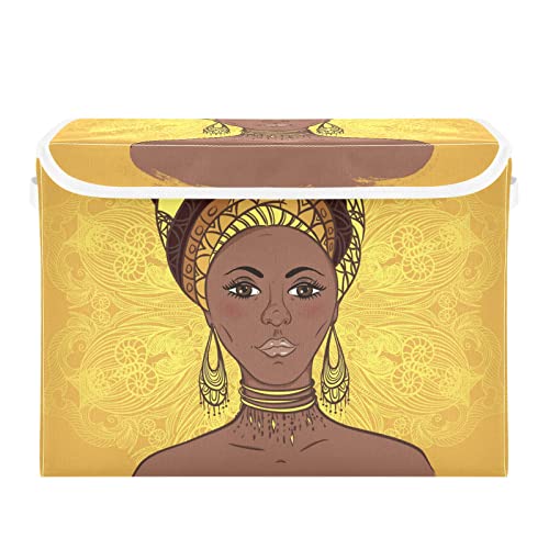 innewgogo African Woman Mandala Storage Bins with Lids for Organizing Storage Bin with Handles Oxford Cloth Storage Cube Box for Books