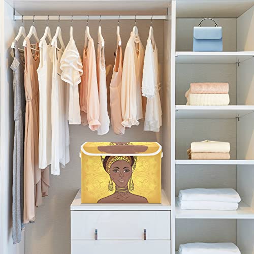 innewgogo African Woman Mandala Storage Bins with Lids for Organizing Storage Bin with Handles Oxford Cloth Storage Cube Box for Books