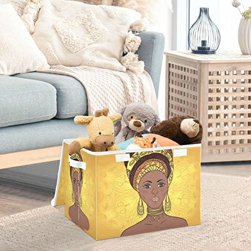 innewgogo African Woman Mandala Storage Bins with Lids for Organizing Storage Bin with Handles Oxford Cloth Storage Cube Box for Books