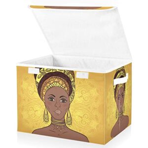 innewgogo African Woman Mandala Storage Bins with Lids for Organizing Storage Bin with Handles Oxford Cloth Storage Cube Box for Books