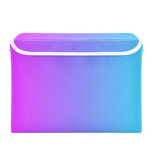 innewgogo Blue Purple Gradient Storage Bins with Lids for Organizing Foldable Storage Box With Lid with Handles Oxford Cloth Storage Cube Box for Study Room