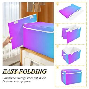 innewgogo Blue Purple Gradient Storage Bins with Lids for Organizing Foldable Storage Box With Lid with Handles Oxford Cloth Storage Cube Box for Study Room