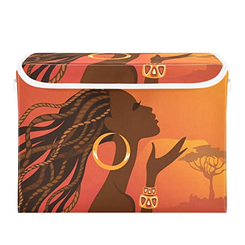 Beautiful African Woman Storage Bins with Lids for Organizing Lidded Home Storage Bins with Handles Oxford Cloth Storage Cube Box for Car