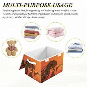 Beautiful African Woman Storage Bins with Lids for Organizing Lidded Home Storage Bins with Handles Oxford Cloth Storage Cube Box for Car