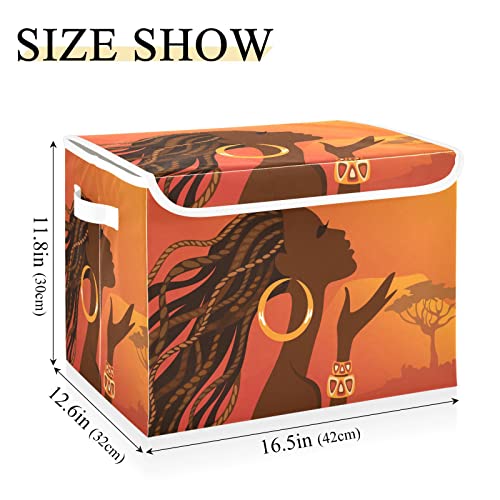 Beautiful African Woman Storage Bins with Lids for Organizing Lidded Home Storage Bins with Handles Oxford Cloth Storage Cube Box for Car