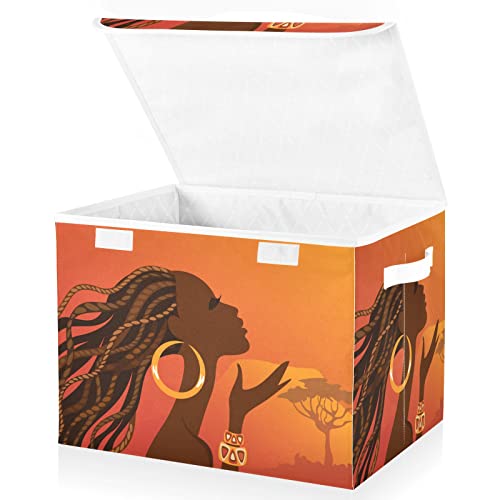 Beautiful African Woman Storage Bins with Lids for Organizing Lidded Home Storage Bins with Handles Oxford Cloth Storage Cube Box for Car