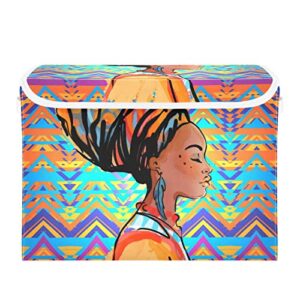 innewgogo african woman storage bins with lids for organizing dust-proof storage bins with handles oxford cloth storage cube box for home