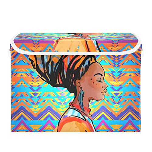 innewgogo African Woman Storage Bins with Lids for Organizing Dust-proof Storage Bins with Handles Oxford Cloth Storage Cube Box for Home