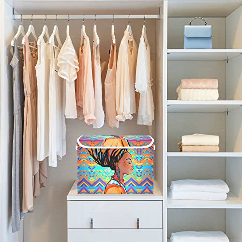 innewgogo African Woman Storage Bins with Lids for Organizing Dust-proof Storage Bins with Handles Oxford Cloth Storage Cube Box for Home