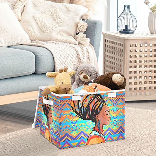 innewgogo African Woman Storage Bins with Lids for Organizing Dust-proof Storage Bins with Handles Oxford Cloth Storage Cube Box for Home