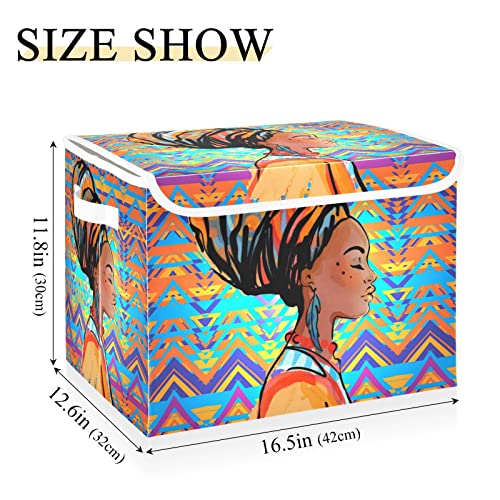 innewgogo African Woman Storage Bins with Lids for Organizing Dust-proof Storage Bins with Handles Oxford Cloth Storage Cube Box for Home