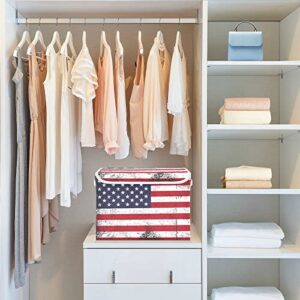 innewgogo American Flag Grunge Style Storage Bins with Lids for Organizing Organizer Containers with Handles Oxford Cloth Storage Cube Box for Living Room