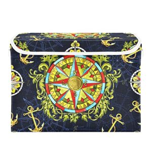 innewgogo nautical compass anchor storage bins with lids for organizing organizer basket with lid with handles oxford cloth storage cube box for cat toys