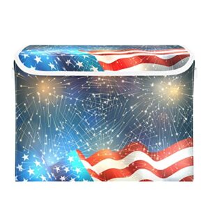 innewgogo Patriotic Usa Flag Storage Bins with Lids for Organizing Storage Bin with Handles Oxford Cloth Storage Cube Box for Bed Room