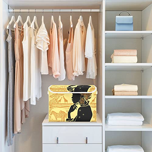 innewgogo Silhouette Beautiful African Woman Storage Bins with Lids for Organizing Organizer Basket with Lid with Handles Oxford Cloth Storage Cube Box for Car