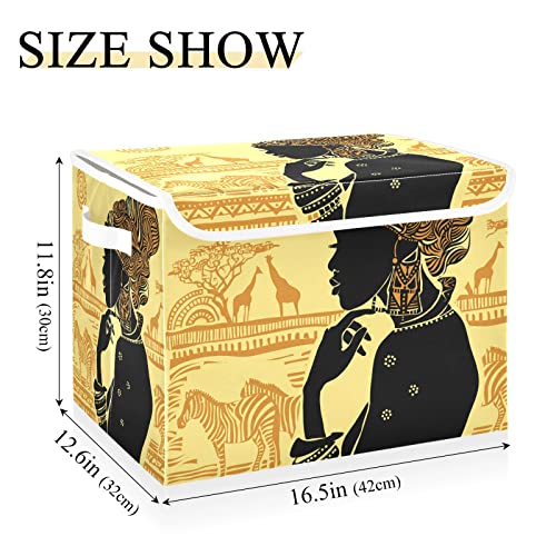 innewgogo Silhouette Beautiful African Woman Storage Bins with Lids for Organizing Organizer Basket with Lid with Handles Oxford Cloth Storage Cube Box for Car