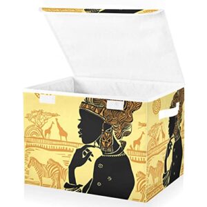 innewgogo Silhouette Beautiful African Woman Storage Bins with Lids for Organizing Organizer Basket with Lid with Handles Oxford Cloth Storage Cube Box for Car