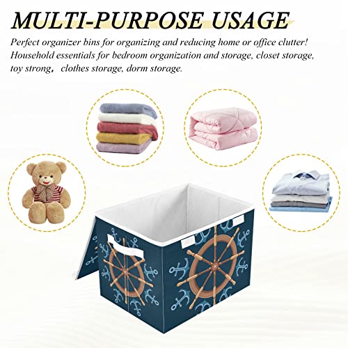 innewgogo Wheel Ship Anchors Storage Bins with Lids for Organizing Cube Cubby with Handles Oxford Cloth Storage Cube Box for Pets Toys