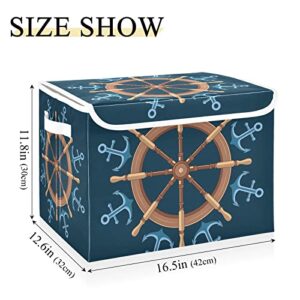 innewgogo Wheel Ship Anchors Storage Bins with Lids for Organizing Cube Cubby with Handles Oxford Cloth Storage Cube Box for Pets Toys