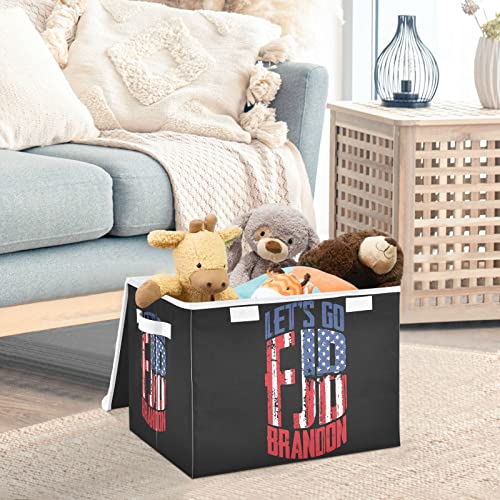 innewgogo Brandon Patriotic American Flag Storage Bins with Lids for Organizing Decorative Callapsible Storage Basket with Handles Oxford Cloth Storage Cube Box for Dog Toys