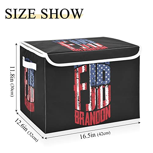 innewgogo Brandon Patriotic American Flag Storage Bins with Lids for Organizing Decorative Callapsible Storage Basket with Handles Oxford Cloth Storage Cube Box for Dog Toys