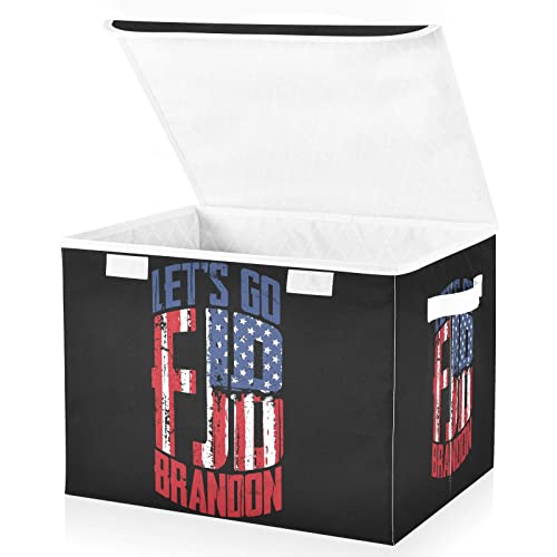 innewgogo Brandon Patriotic American Flag Storage Bins with Lids for Organizing Decorative Callapsible Storage Basket with Handles Oxford Cloth Storage Cube Box for Dog Toys