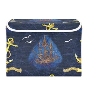 innewgogo golden anchor sailing ship storage bins with lids for organizing cube cubby with handles oxford cloth storage cube box for car