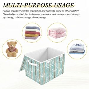 innewgogo Wooden Anchor Storage Bins with Lids for Organizing Baskets Cube with Cover with Handles Oxford Cloth Storage Cube Box for Living Room