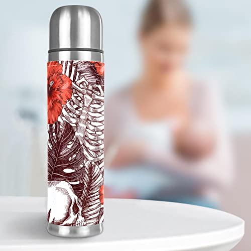 Tropical Vintage Skull Stainless Steel Water Bottle, Leak-Proof Travel Thermos Mug, Double Walled Vacuum Insulated Flask 17 OZ