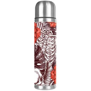 tropical vintage skull stainless steel water bottle, leak-proof travel thermos mug, double walled vacuum insulated flask 17 oz