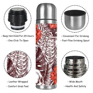 Tropical Vintage Skull Stainless Steel Water Bottle, Leak-Proof Travel Thermos Mug, Double Walled Vacuum Insulated Flask 17 OZ