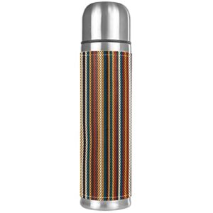 retro stripe boho stainless steel coffee thermos, double walled insulated water bottle for outdoor sports, office, car (17 oz/500ml)