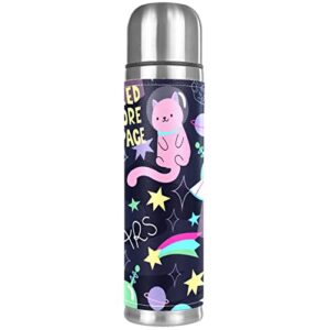 cute cat need more space stainless steel water bottle leak-proof, double walled vacuum insulated flask thermos cup travel mug 17 oz