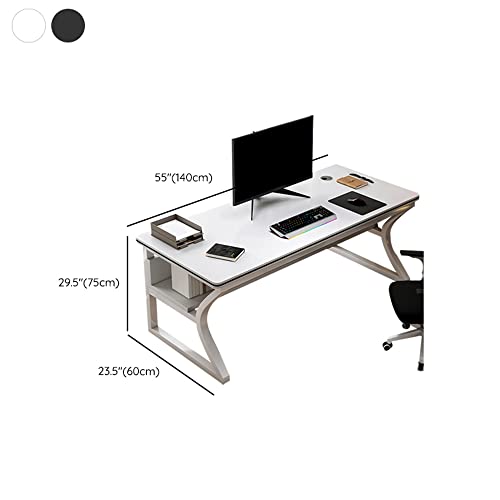 LITFAD Modern Office Desk Simple Computer Desk Wood Top Metal Frame Home Office Study Desk with Storage Shelf - 55.1" L x 23.6" W x 29.5" H White Without Chairs