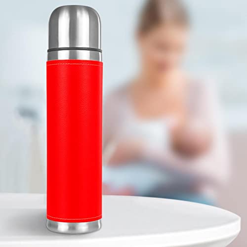 Pure Red Stainless Steel Water Bottle Leak-Proof, Double Walled Vacuum Insulated Flask Thermos Cup Travel Mug 17 OZ