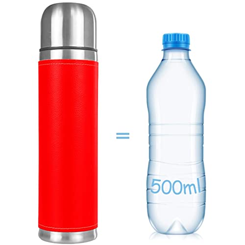 Pure Red Stainless Steel Water Bottle Leak-Proof, Double Walled Vacuum Insulated Flask Thermos Cup Travel Mug 17 OZ