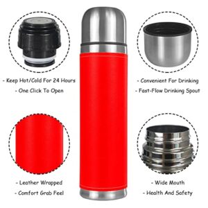 Pure Red Stainless Steel Water Bottle Leak-Proof, Double Walled Vacuum Insulated Flask Thermos Cup Travel Mug 17 OZ