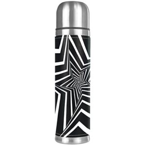 black and white vertigo background stainless steel water bottle, leak-proof travel thermos mug, double walled vacuum insulated flask 17 oz