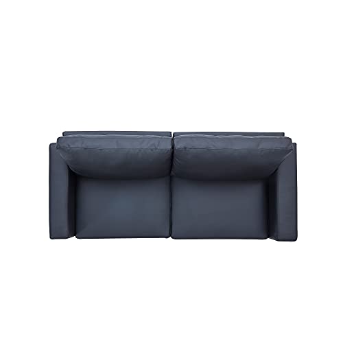 Woanke Modern Style 3 Seat Sofa PU Leather Upholstered Couch Furniture for Home or Office, Solid Frame and Wood Legs, Black