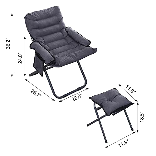 CMFTGDS Lazy Chair with Ottoman, Foldable Modern Lounge Accent Chair with Armrests and a Side Pocket, Leisure Upholstered Sofa Reading Chair with Footrest for Small Space