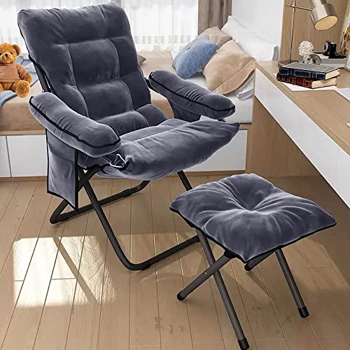 CMFTGDS Lazy Chair with Ottoman, Foldable Modern Lounge Accent Chair with Armrests and a Side Pocket, Leisure Upholstered Sofa Reading Chair with Footrest for Small Space