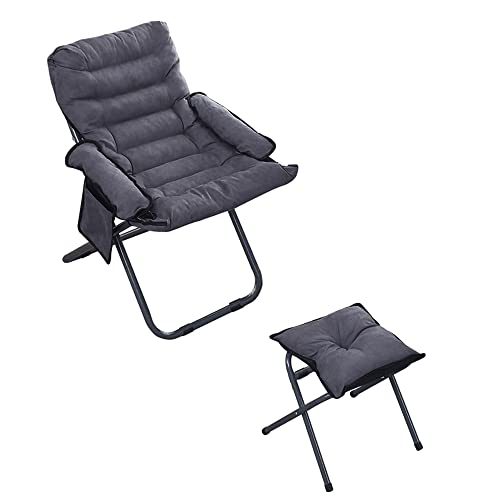 CMFTGDS Lazy Chair with Ottoman, Foldable Modern Lounge Accent Chair with Armrests and a Side Pocket, Leisure Upholstered Sofa Reading Chair with Footrest for Small Space