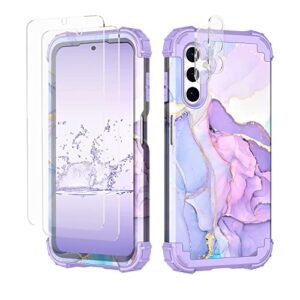 hekodonk for samsung galaxy a14 5g case,[tempered glass screen protector + camera lens protector],heavy duty shockproof protection hard plastic+silicone rubber hybrid case for galaxy 14 5g purple