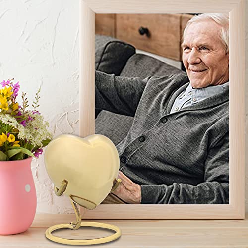 Gold Heart Urn - Small Keepsake Urn for Human Ashes with Black Box & Stand - Small Urn Heart - Handcrafted Heart Cremation Urn - Mini Urn for Ashes - Heart Shaped Urn for Men Women & Infants