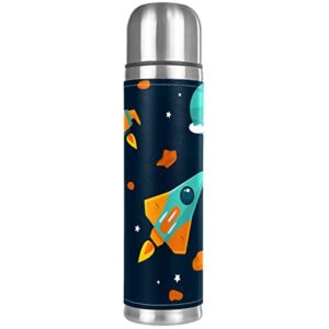 starship cartoon stainless steel water bottle leak-proof, double walled vacuum insulated flask thermos cup travel mug 17 oz