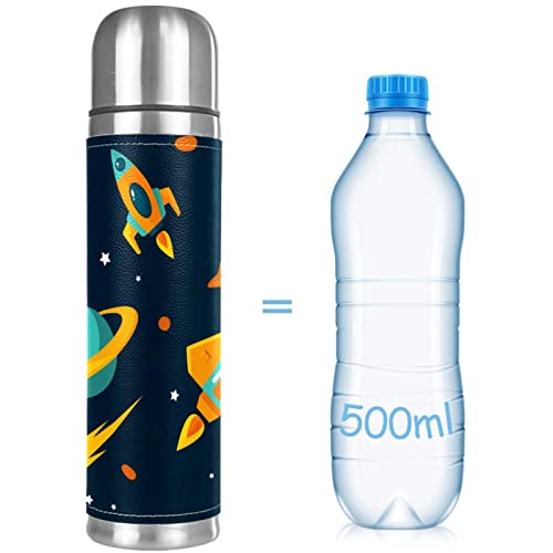 Starship Cartoon Stainless Steel Water Bottle Leak-Proof, Double Walled Vacuum Insulated Flask Thermos Cup Travel Mug 17 OZ