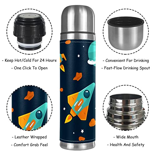 Starship Cartoon Stainless Steel Water Bottle Leak-Proof, Double Walled Vacuum Insulated Flask Thermos Cup Travel Mug 17 OZ