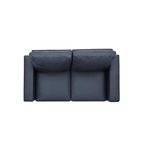 Woanke Sofa Modern Style Loveseat PU Leather Upholstered Couch Furniture for Home or Office, Solid Frame and Wood Legs, Black