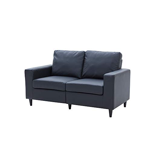 Woanke Sofa Modern Style Loveseat PU Leather Upholstered Couch Furniture for Home or Office, Solid Frame and Wood Legs, Black